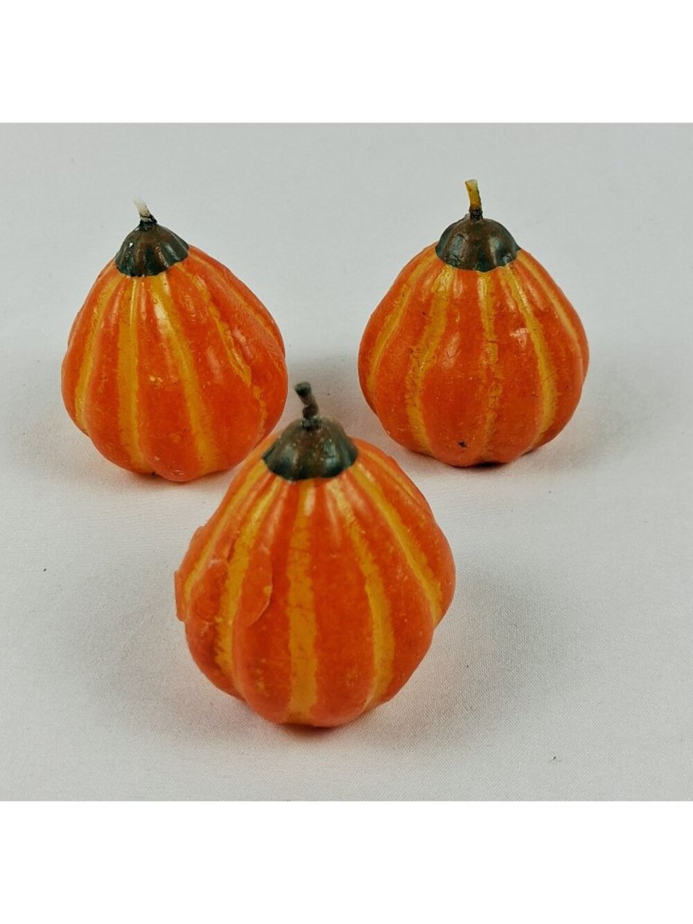 VTG Miniature Orange Pumpkin-Shaped Candles Set Of 3 Decorative Fall Accent